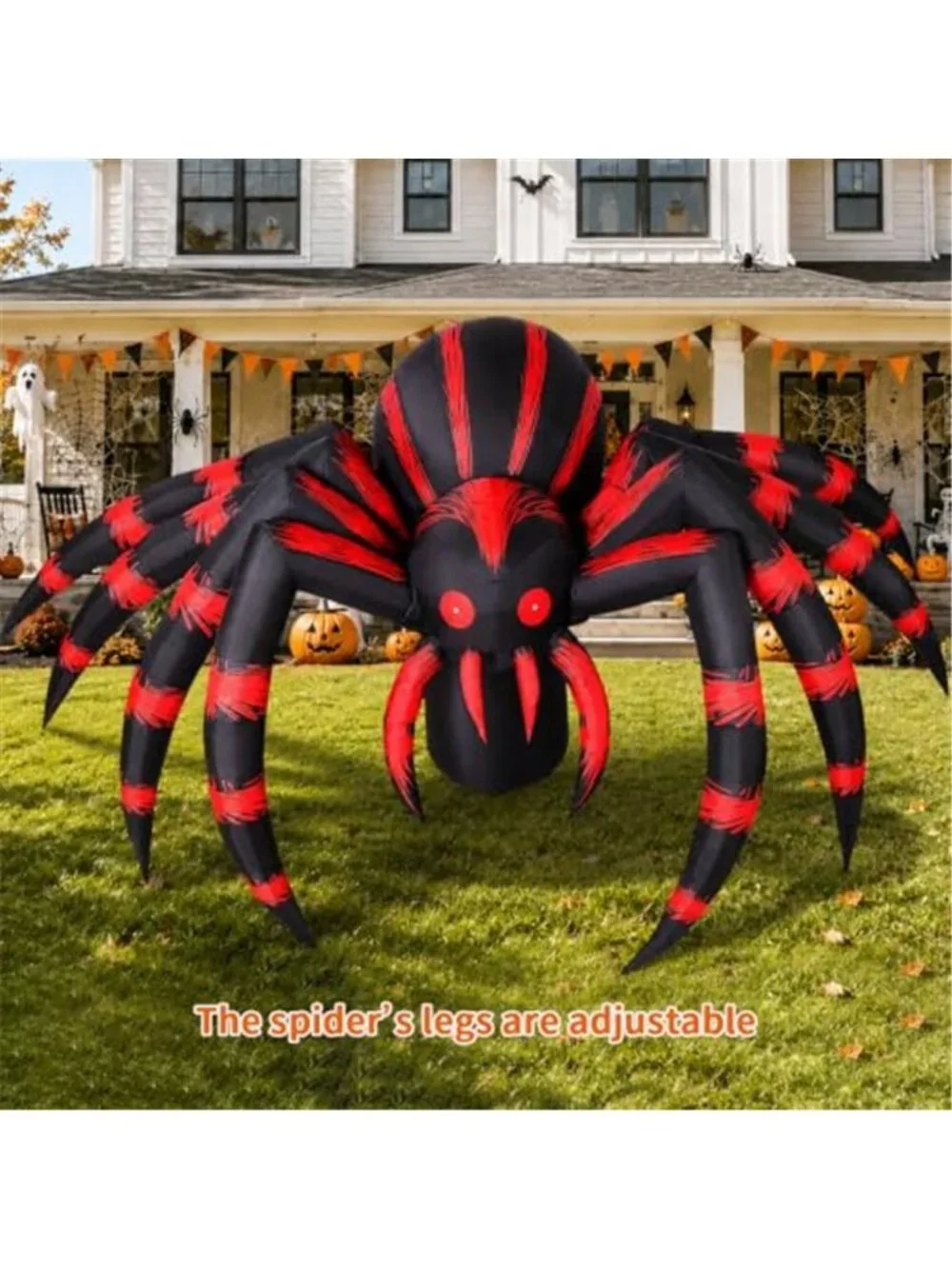7FT Halloween Inflatables Red Stripe Spider Yard Decor with LEDs